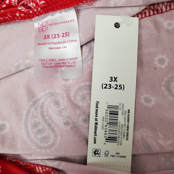 Women's Dress Red Bandana Hankie Hem Dress Junior Size 3X No Boundaries - Picture 9 of 9